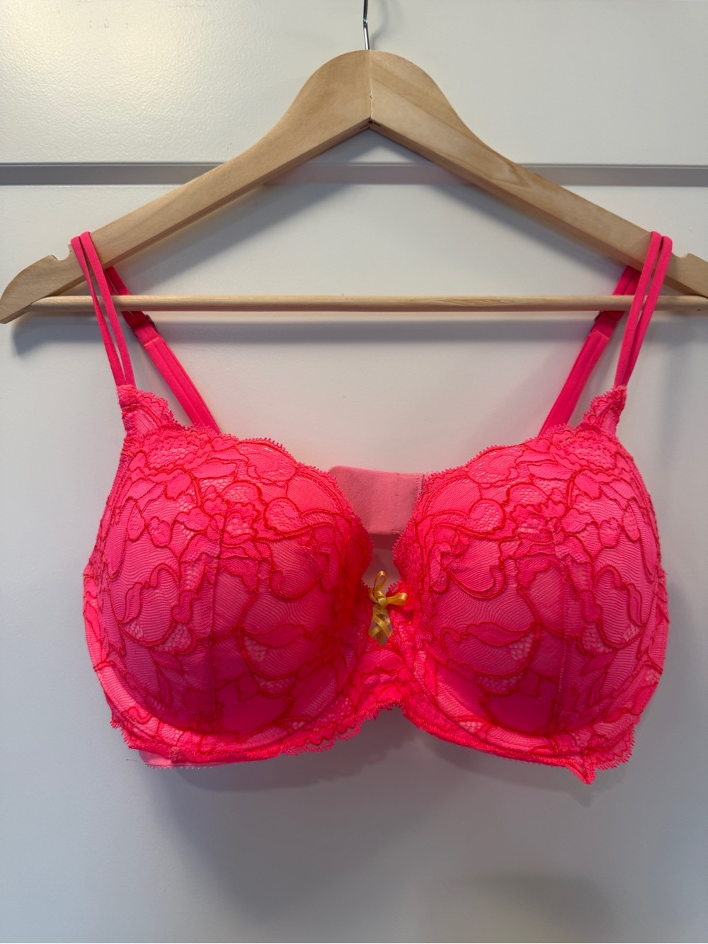 Victoria's Secret Neon Pink Lace Underwire Bra with Double Straps